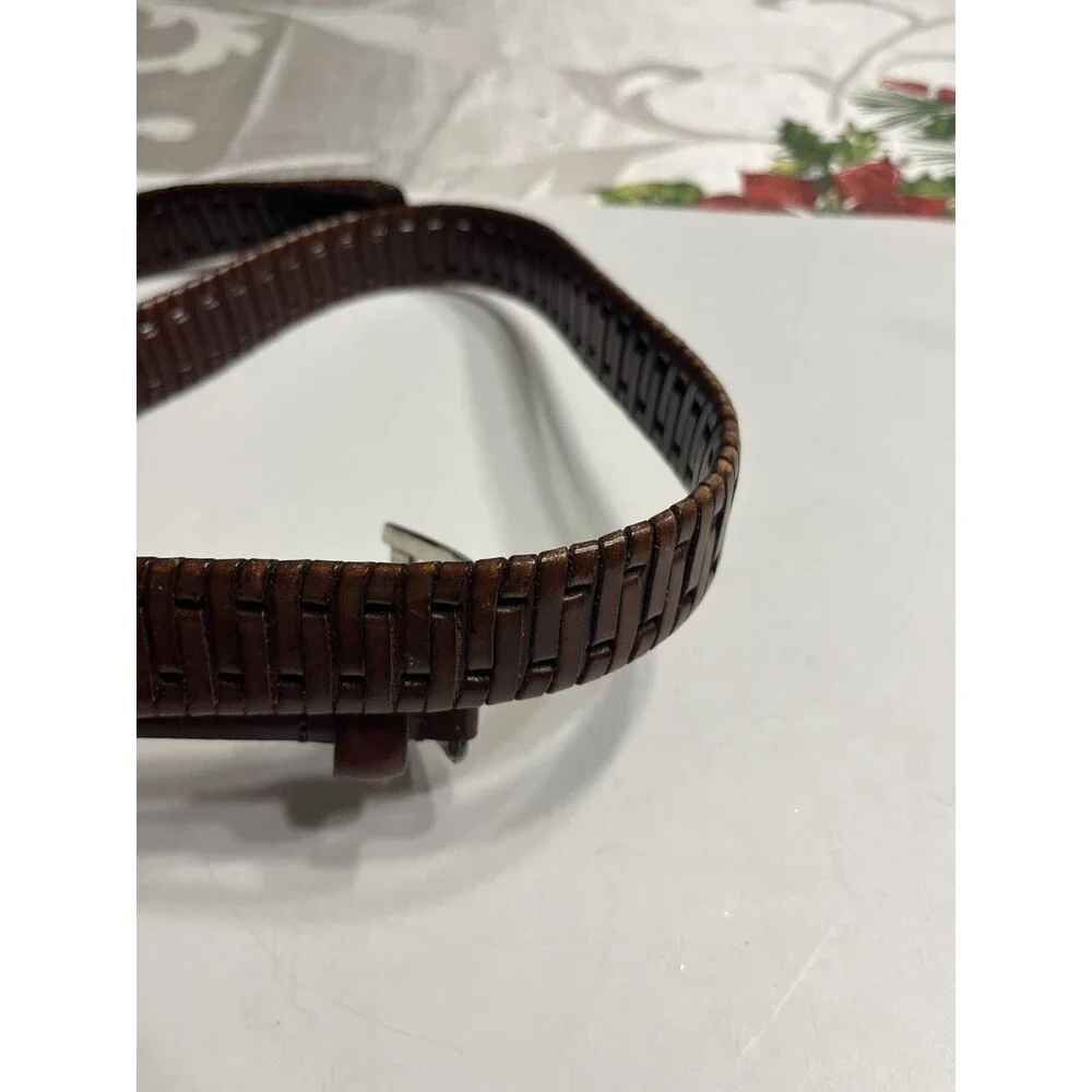 Fossil Leather Woven Wrapped Edge Brown SilverTone Buckle  Sz 36